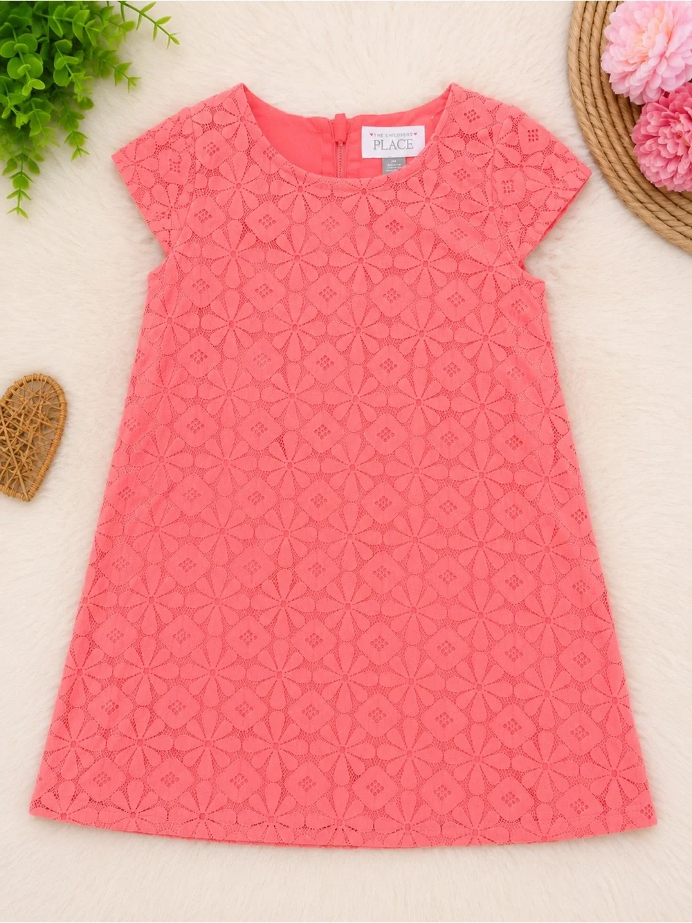 The Children's Place Coral Eyelet Cap-Sleeve Dress